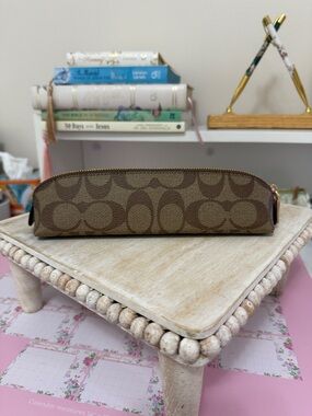 Coach Brown Signature Canvas Pencil Case with Gold Zipper